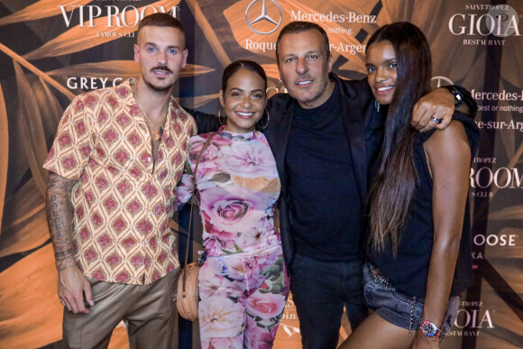 M. Pokora (Matt Pokora) et sa compagne Christina Milian, Jean Roch et sa femme Anaïs Monory - Les people font la fête à la Gioia à Saint-Tropez. Eté 2020. © Arthur Wilhelm via Bestimage 