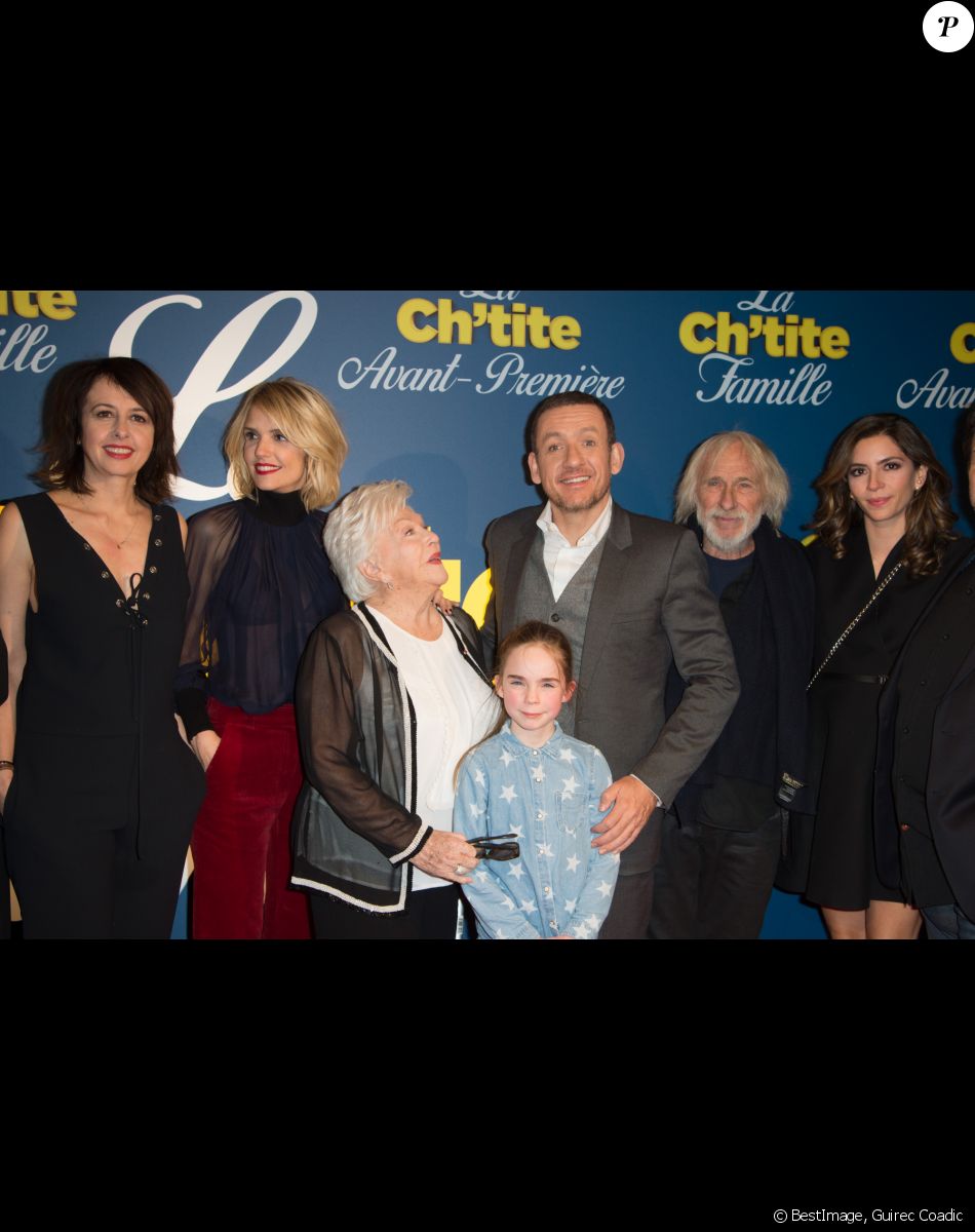 Valérie Bonneton, Laurence Arne, Line Renaud, Juliane Lepoureau, Dany Boon avec sa femme Yaël Boon et Pierre Richard à la première de "La Ch'tite Famille" au cinéma Gaumont-Opéra à Paris, le 14 février 2018. © Guirec Coadic/Bestimage