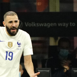 Karim Benzema (France) - Football: La France remporte la coupe de la Ligue des Nations en battant l'Espagne 2 buts à 1 à Milan le 10 octobre 2021. © Norbert Scanella/Panoramic/Bestimage