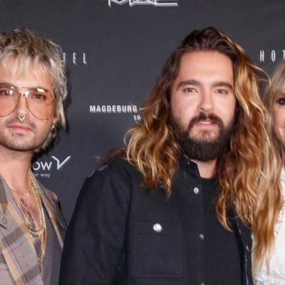 Le groupe Tokio Hotel: Tom Kauilitz, Bill Kaulitz, Georg Listing, Gustav Schaefer et Heidi Klum - Le groupe Tokio Hotel présente son nouveau single "Here comes The Night" au club China à Berlin, Allemagne, le 22 octobre 2021.
