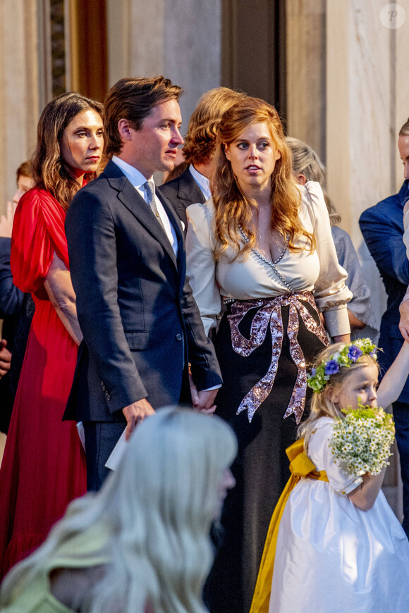 La princesse Beatrice d'York et Edoardo Mapelli Mozzi, - Cérémonie religieuse du mariage du prince Phílippos de Grèce et Nina Flohr à la cathédrale de l'Annonciation à Athènes le 23 octobre 2021. 