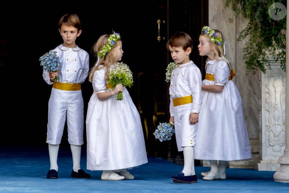 Illustration à la cérémonie religieuse du mariage du prince Phílippos de Grèce et Nina Flohr à la cathédrale de l'Annonciation à Athènes le 23 octobre 2021 