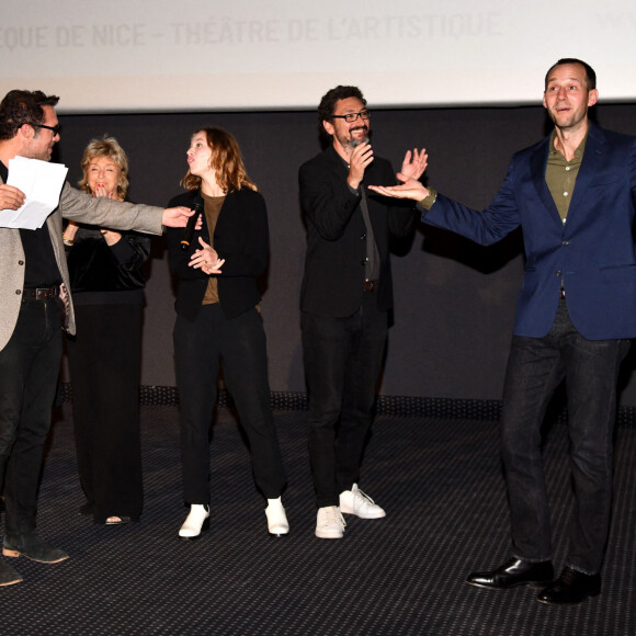 Nicolas Bedos, Danièle Thompson, Lou De Laâge, David Foenkinos et Benjamin Lavernhe - Soirée de clôture de la 3e édition du Festival Cinéroman à Nice, le 24 octobre 2021. © Bruno Bebert / Bestimage