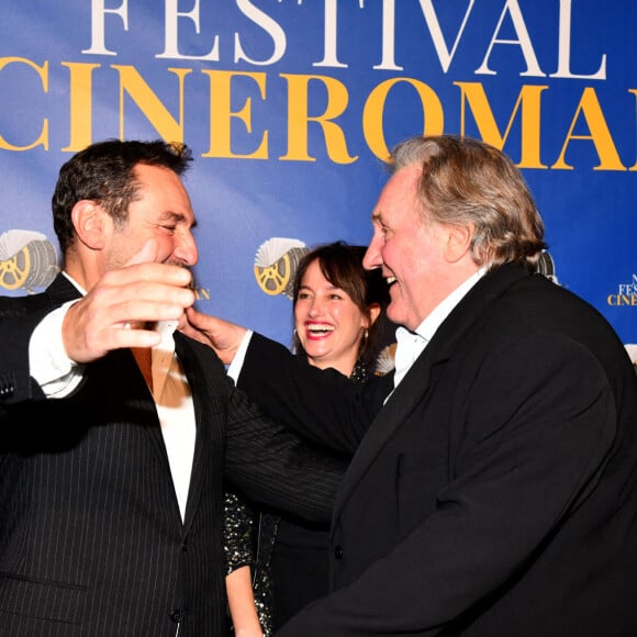 Frédéric Tellier, Gilles Lellouche, Marie Gillain et Gérard Depardieu - Soirée de clôture de la 3e édition du Festival Cinéroman à Nice, le 24 octobre 2021. © Bruno Bebert / Bestimage