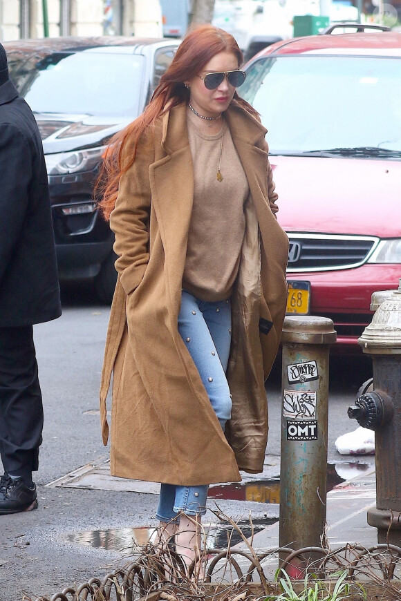 Lindsay Lohan de retour à son hôtel après une visite à Access Live à New York le 10 janvier 2019.