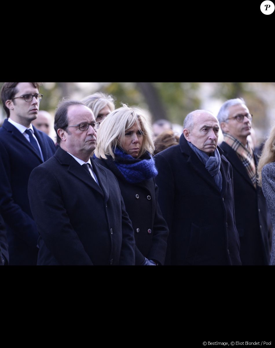 François Hollande, Brigitte Macron, Gérard Collomb, ministre de l'interieur - Bataclan - Commémoration du second anniversaire des attentats du 13 novembre 2015 à Paris le 13 novembre 2017.