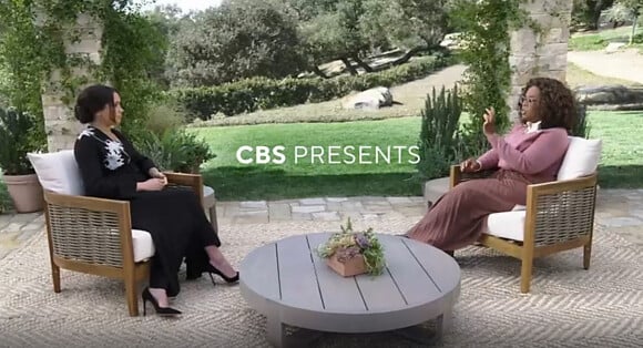 Interview de Meghan Markle et de son mari le prince Harry avec la présentatrice américaine Oprah Winfrey pour CBS © Capture TV CBS via Bestimage