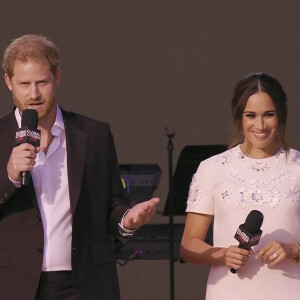 Capture d'écran de l'intervention du Prince Harry et sa femme Meghan Markle pendant le concert "Global Citizen Live" à New York City, New York, etats-Unis, le 26 septembre 2021. 