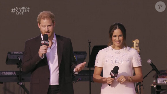 Capture d'écran de l'intervention du Prince Harry et sa femme Meghan Markle pendant le concert "Global Citizen Live" à New York City, New York, etats-Unis, le 26 septembre 2021. 
