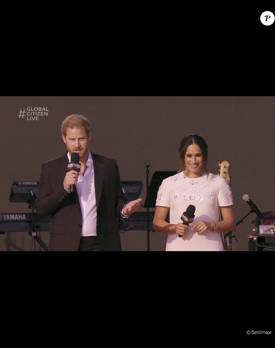 Capture d'écran de l'intervention du Prince Harry et sa femme Meghan Markle pendant le concert "Global Citizen Live" à New York City, New York, etats-Unis, le 26 septembre 2021.