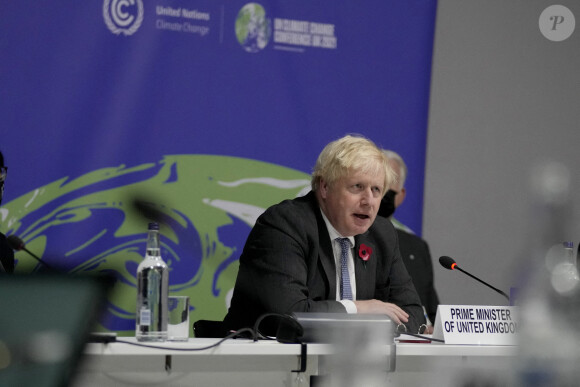 Le Premier ministre britannique Boris Johnson participe à une réunion lors de la Cop 26 au Scottish Event Campus à Glasgow (1er - 12 novembre 2021). Le 10 novembre 2021.