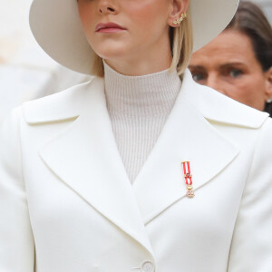 La princesse Charlène de Monaco, la princesse Stéphanie de Monaco - La famille princière de Monaco dans la cour du palais lors de la fête Nationale monégasque à Monaco le 19 novembre 2019. © Olivier Huitel/Pool Monaco/Bestimage 