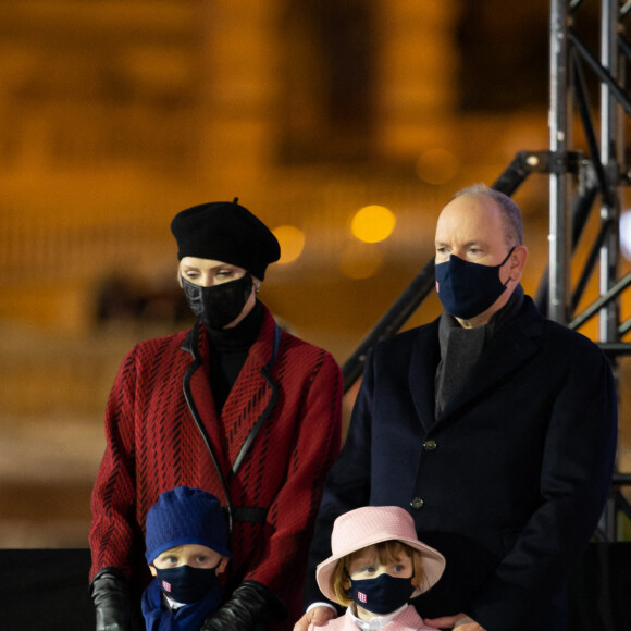 Le prince Albert II de Monaco, sa femme la princesse Charlene et leurs enfants le prince héréditaire Jacques et la princesse Gabriella durant la célébration de la Sainte Dévote, Sainte patronne de Monaco, à Monaco le 26 janvier 2021. © Olivier Huitel / Pool Monaco /Bestimage