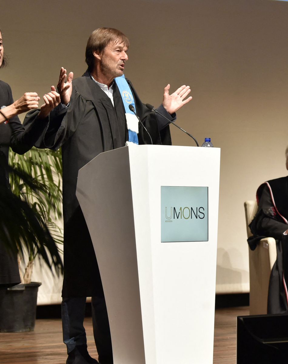 Cérémonie de remise des insignes de Docteur Honoris Causa à Nicolas Hulot lors de la rentrée académique de l'Université de Mons, Belgique le 10 octobre 2019.