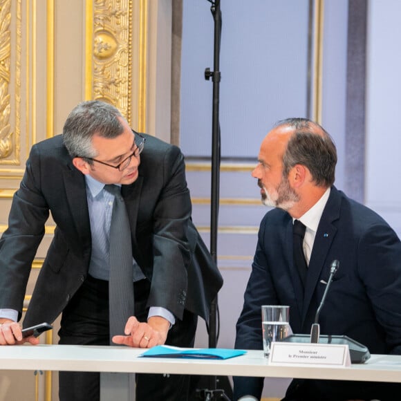 Alexis Kohler, Edouard Philippe - Réunion du président de la République avec les partenaires sociaux au Palais de l'Élysée le 4 juin 2020. © Romain Gaillard / Pool / Bestimage