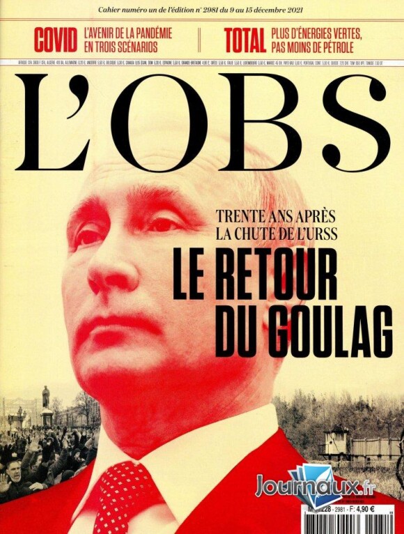 Couverture du magazine "L'Obs", numéro du 9 décembre 2021.