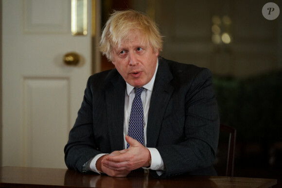 Boris Johnson, Premier ministre du Royaume-Uni, prononçant un discours depuis le 10 Downing Street à Londres