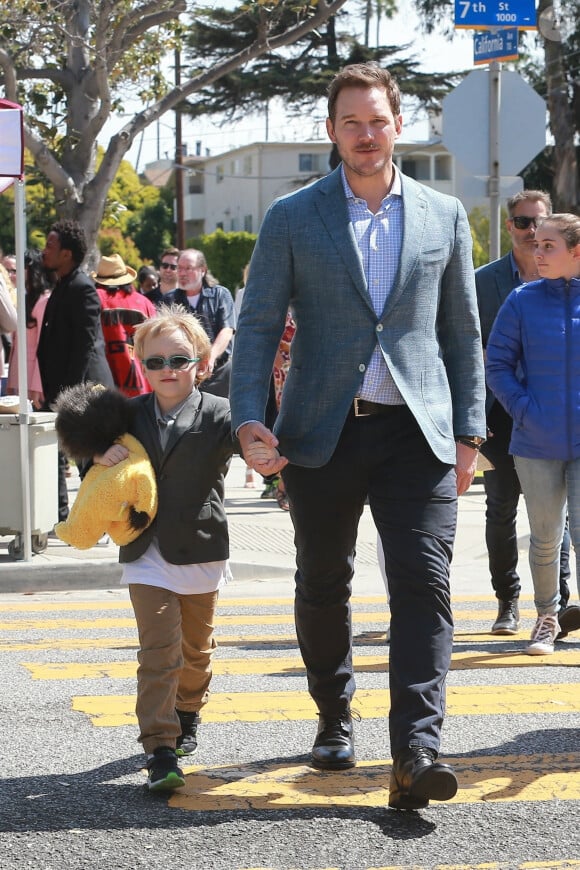 Chris Pratt s'est rendu avec sa fiancée Katherine Schwarzenegger et son fils Jack Pratt à l'église à l'occasion de la messe Pascale à Santa Monica, le 21 avril 2019.