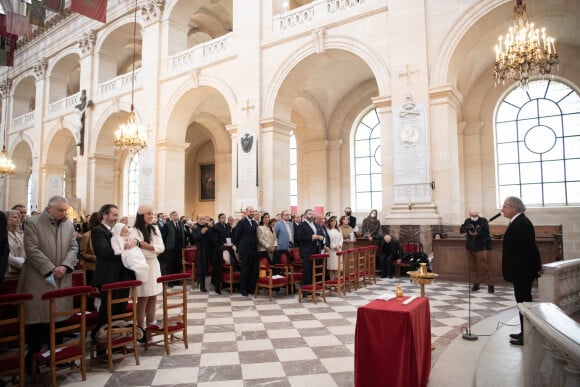 Laurent Dassault, Prince Joachim Murat with his wife Princess Yasmine Murat - Baptême du prince Joachim Georges Laurent Napoléon Murat à la cathédrale Saint-Louis des Invalides, à Paris, le 12 décembre 2021.
