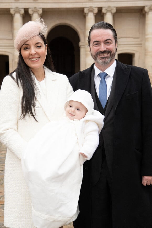 Prince Joachim Murat with his wife Princess Yasmine Murat - Baptême du prince Joachim Georges Laurent Napoléon Murat à la cathédrale Saint-Louis des Invalides, à Paris, le 12 décembre 2021.
