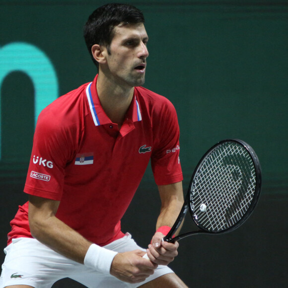 Novak Djokovic a battu Alexander Bublik (6-3, 6-4) et permet à la Serbie d'égaliser face au Kazakhstan en quarts de finale de la Coupe Davis, le 1er décembre 2021 à Madrid. © Laurent Lairys / Panoramic / Bestimage