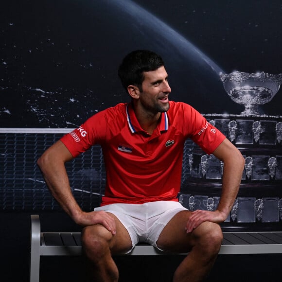 Novak Djokovic rejoint la sélection serbe pour disputer la Coupe Davis (25 novembre - 5 décembre 2021) face à l'Autriche et l'Allemagne dans le groupe F. Innsbruck. Le 24 novembre 2021.