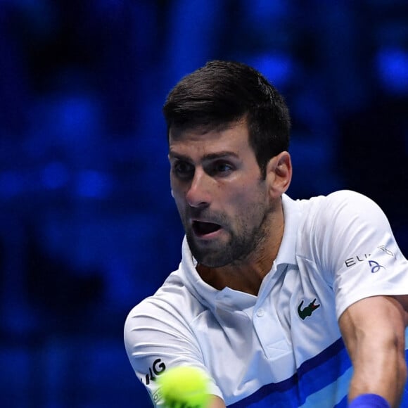 Novak Djokovic face à Cameron Norrie lors du Masters ATP à Turin, le 19 novembre 2021.