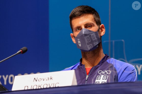 Novak Djokovic lors de la conférence de presse de l'équipe Serbe pendant les Jeux Olympiques Tokyo 2021 le 22 juillet 2021. © Imago / Panoramic / Bestimage