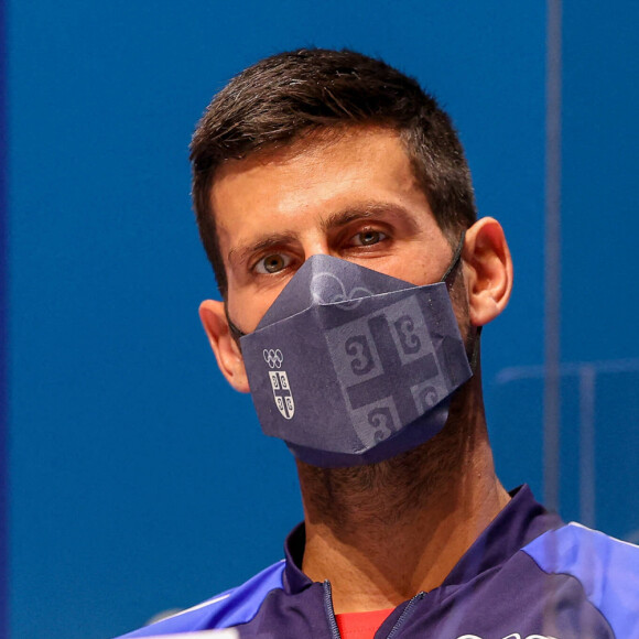 Novak Djokovic lors de la conférence de presse de l'équipe Serbe pendant les Jeux Olympiques Tokyo 2021 le 22 juillet 2021. © Imago / Panoramic / Bestimage