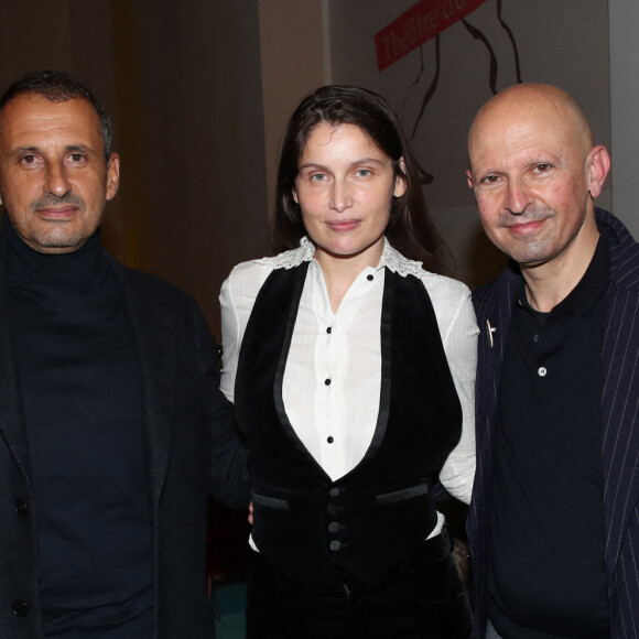 Le metteur en scène de la pièce Safy Nebbou, Laetitia Casta et l'écrivain de la pièce Serge Kribus lors de la générale de la pièce "Clara Haskil, prélude et fugue" au théâtre du Rond Point à Paris, France, le 5 janvier 2022. © Bertrand Rindoff Petroff/Bestimage 