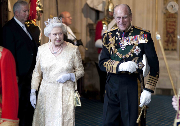 La reine Elizabeth et son mari le prince Philip au Parlement à Londres, en 2010.