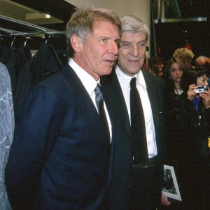 Nino Cerruti et Harrison Ford à l'ouverture de la boutique Cerruti à New York en 1999.