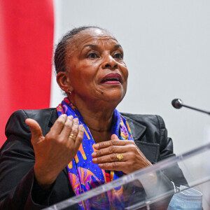 Christiane Taubira en conférence devant les étudiant de l'école "Sciences Po" à Lille. Le 20 janvier 2022