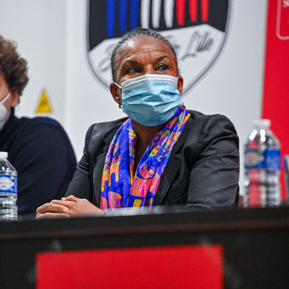 Christiane Taubira en conférence devant les étudiant de l'école "Sciences Po" à Lille. Le 20 janvier 2022