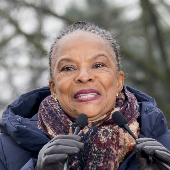 Christiane Taubira annonce sa candidature à l'élection présidentielle de 2022 à dans le quartier de la Croix-Rousse à Lyon, le 15 janvier 2022.