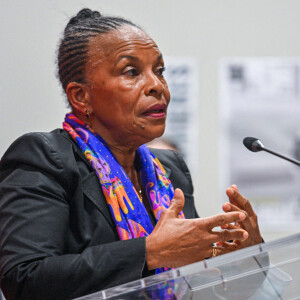 Christiane Taubira en conférence devant les étudiant de l'école "Sciences Po" à Lille. Le 20 janvier 2022