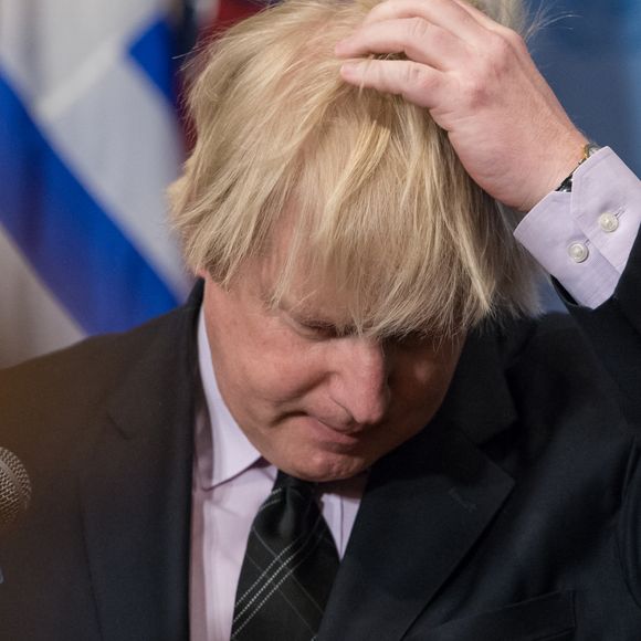 Le ministre des affaires étrangères britannique Boris Johnson lors d'une conférence de presse au siège de l'Organisation des Nations Unies à New York, concernant la situation en Somalie et dans le sud du Soudan dans le cadre d'un conseil de sécurité.