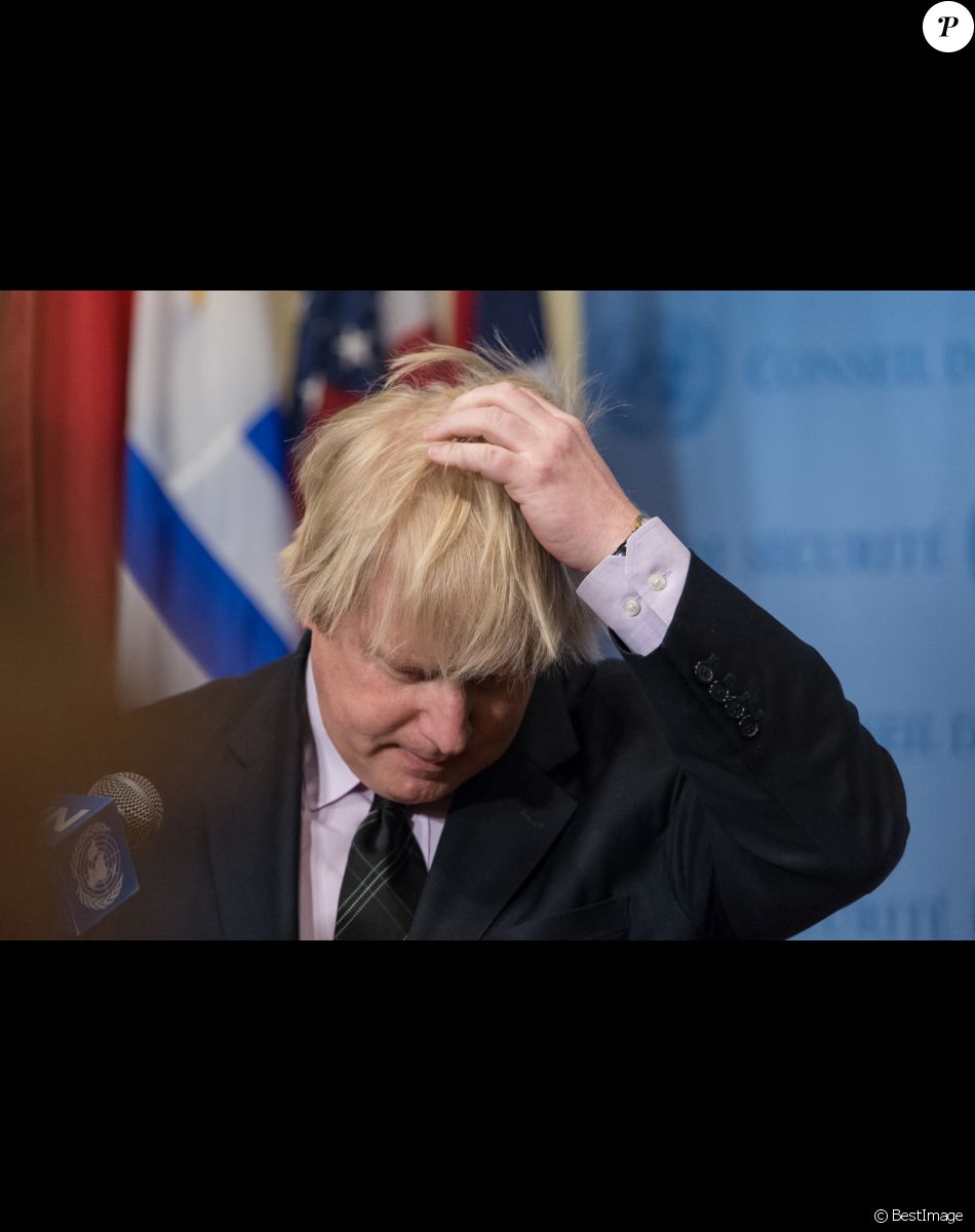Le ministre des affaires étrangères britannique Boris Johnson lors d'une conférence de presse au siège de l'Organisation des Nations Unies à New York, concernant la situation en Somalie et dans le sud du Soudan dans le cadre d'un conseil de sécurité.