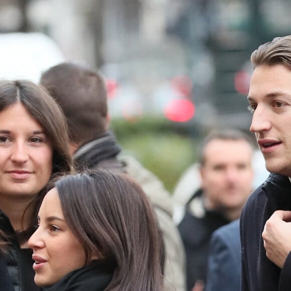 Jean Sarkozy et sa femme Jessica Sebaoun - Obsèques de Andrée Sarkozy (mère de N.Sarkozy), dite Dadue née Andrée Mallah, en l'église Saint-Jean-Baptiste à Neuilly-Sur-Seine. Le 18 décembre 2017 