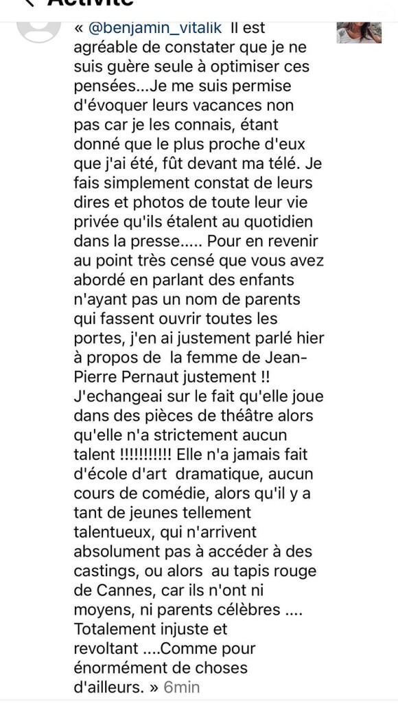 Lou Pernaut, la fille de Jean-Pierre Pernaut et Nathalie Marquay, agacée par les critiques sur les réseaux sociaux.