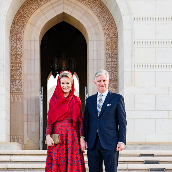 Le roi Philippe et la reine Mathilde de Belgique en visite à La Grande Mosquée du sultan Qabus à Mascate dans le Sultanat d'Oman. Le 3 février 2022