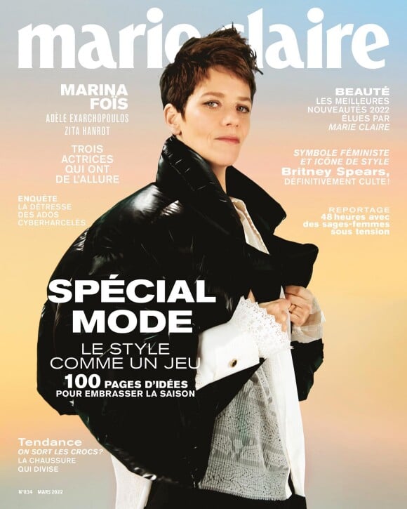 Marina Foïs en couverture du magazine "Marie Claire" du mois de mars 2022.