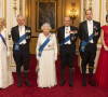 Camilla Parker Bowles, duchesse de Cornouailles, le prince Charles, la reine Elisabeth II d'Angleterre, le prince Philip, duc d'Edimbourg, le prince William, duc de Cambridge, et Kate Catherine Middleton, duchesse de Cambridge (porte le diadème qui a appartenu à la princesse Diana) - La famille royale d'Angleterre lors de la réception annuelle pour les membres du corps diplomatique au palais de Buckingham à Londres. Le 8 décembre 2016