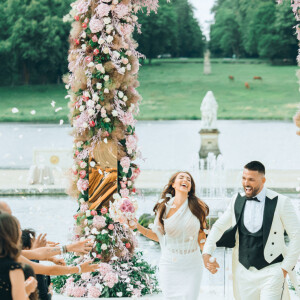 Exclusif - Mariage de Nabilla Benattia (robe de mariée créée par Jean-Paul Gaultier) et Thomas Vergara au château de Chantilly, France, le 5 juillet 2021. © Benjamin Decoin/Bestimage