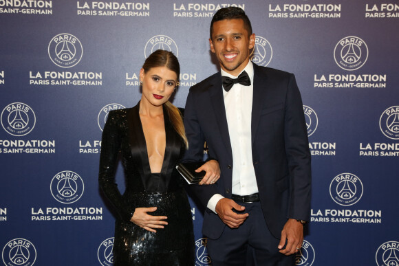 Exclusif - Marquinhos et sa compagne Carol Cabrino - Dîner de gala au profit de la Fondation PSG au Parc des Princes à Paris le 16 mai 2017. © Rachid Bellak/Bestimage