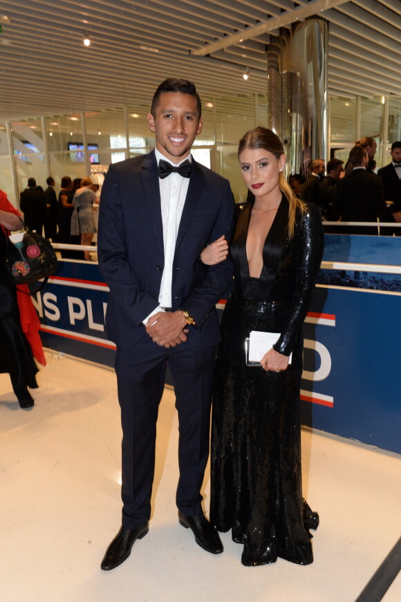 Exclusif - Marquinhos et sa compagne Carol Cabrino - Dîner de gala au profit de la Fondation PSG au Parc des Princes à Paris le 16 mai 2017. © Rachid Bellak/Bestimage