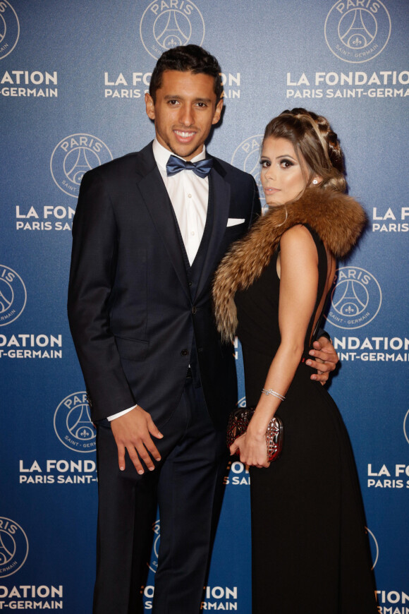 Exclusif - Marquinhos et sa fiancée Carol Cabrino - Le 3ème dîner de gala annuel de la Fondation Paris Saint-Germain (PSG) organisé place Vendôme à Paris, le 15 mars 2016. © Rachid Bellak/Bestimage