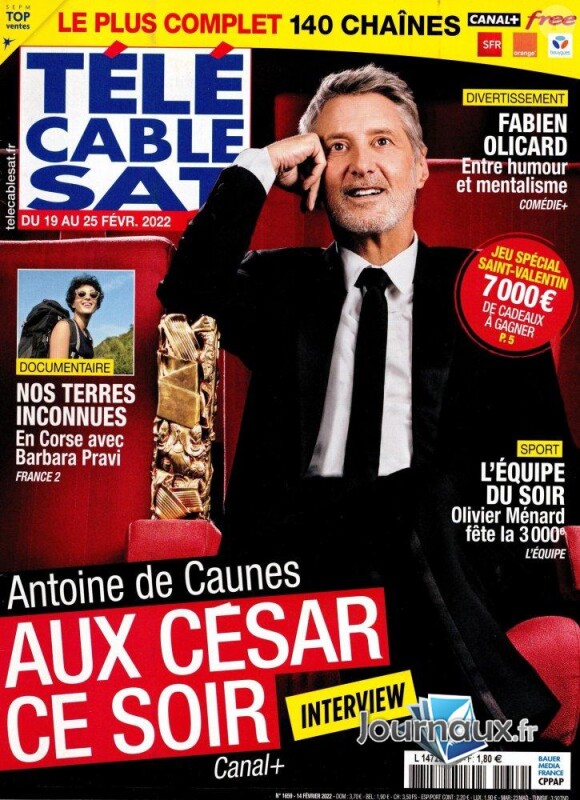 Antoine de Caunes en couverture du magazine "Télé Cable Sat" du 19 février 2022.