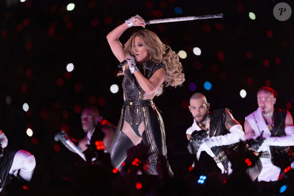 Jennifer Lopez en concert à la mi-temps du Super Bowl LIV (Pepsi Super Bowl LIV Halftime Show) au Hard Rock Stadium. Miami, le 2 février 2020.