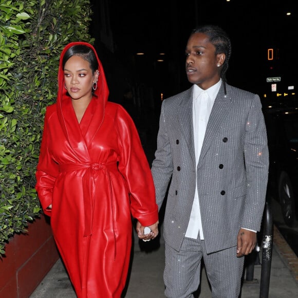 Rihanna, enceinte, et son compagnon A$AP Rocky ont dîné au restaurant "Giorgio Baldi" à Santa Monica, le 12 février 2022.